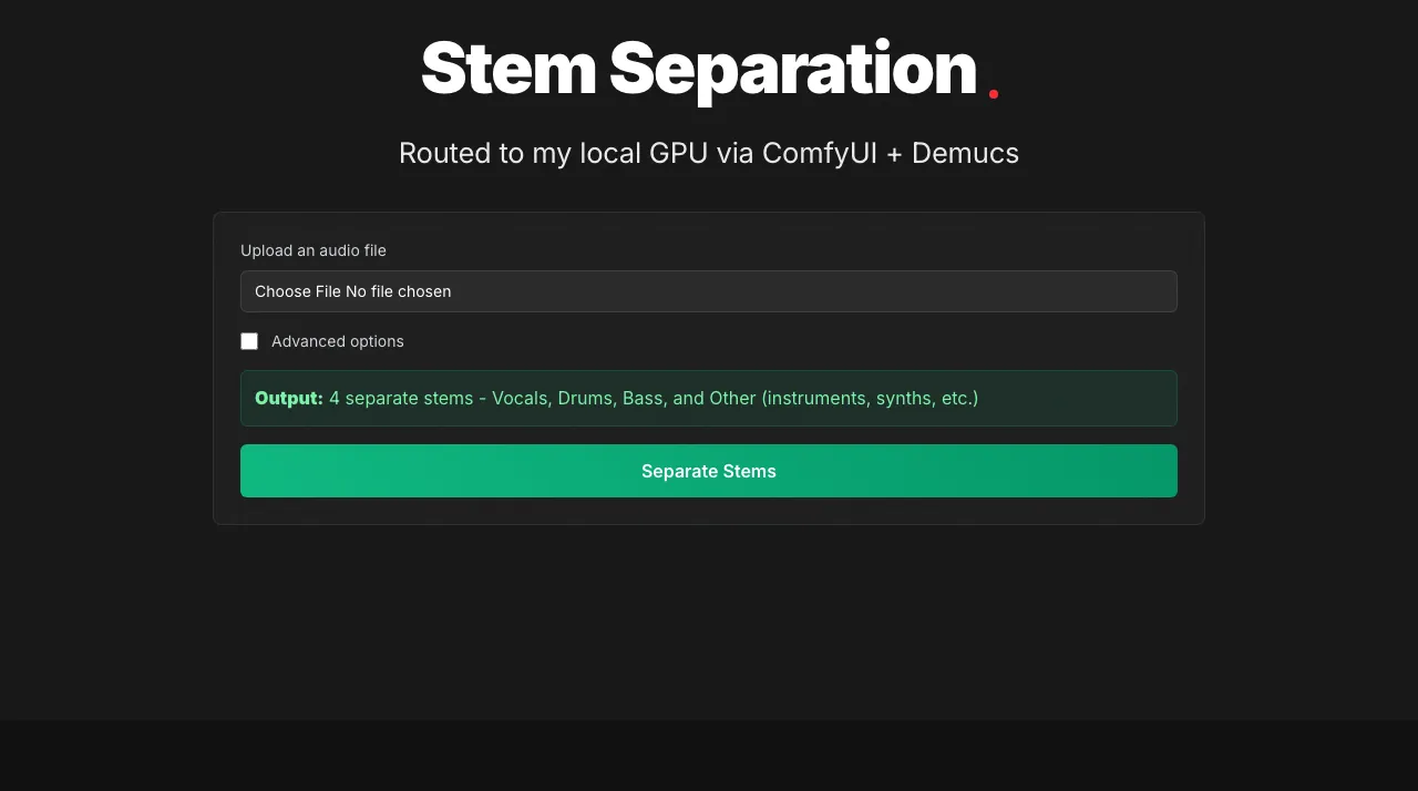 The stem separation page when it was live.